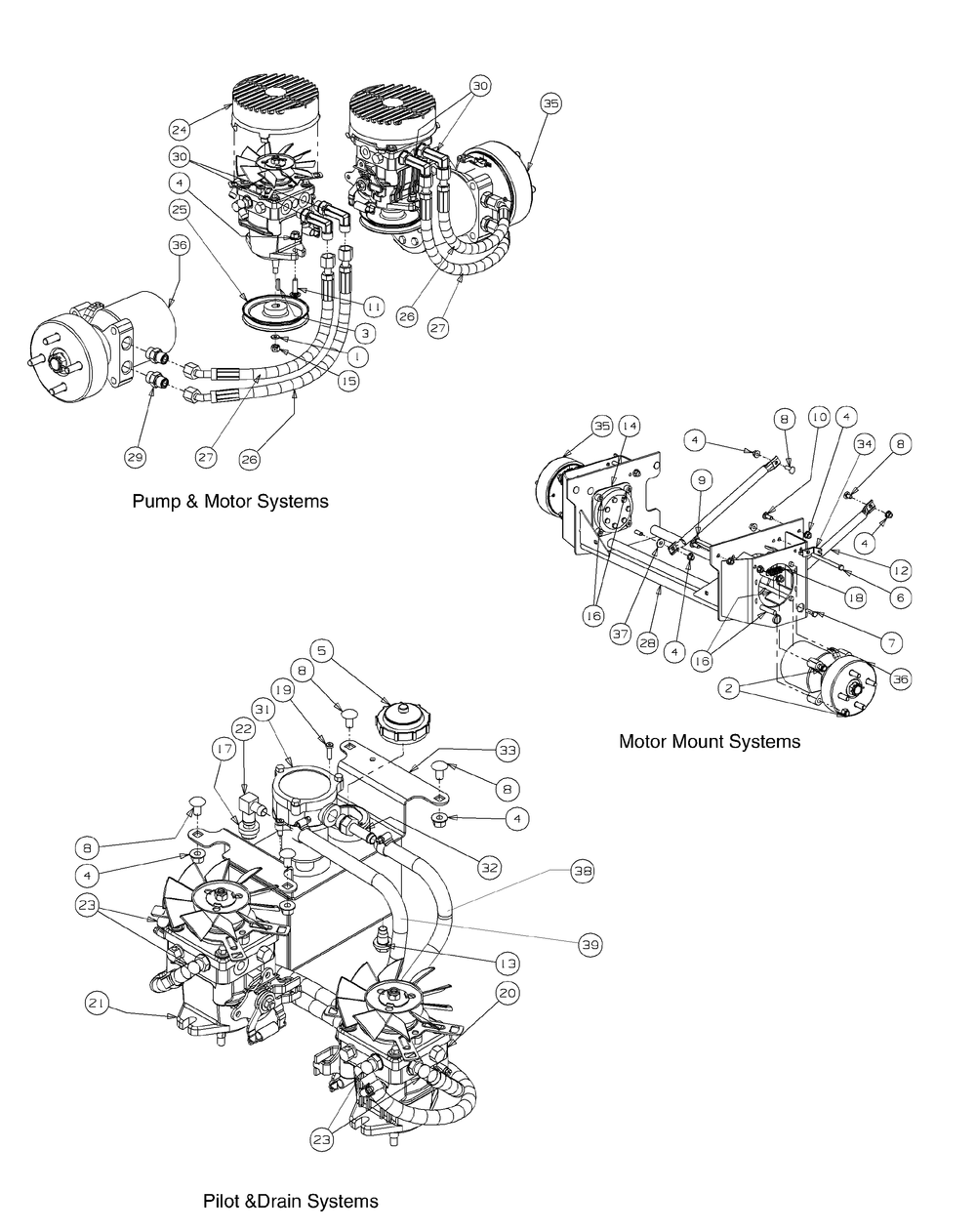 Hydro Hose And Pump Assembly Diagram and Parts List for M72-KW (53AI8CT8050-37HP-OHV)(2009 & Before) Cub Cadet Lawn Tractor